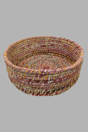 Grass & Upcycled Sari Round Basket
