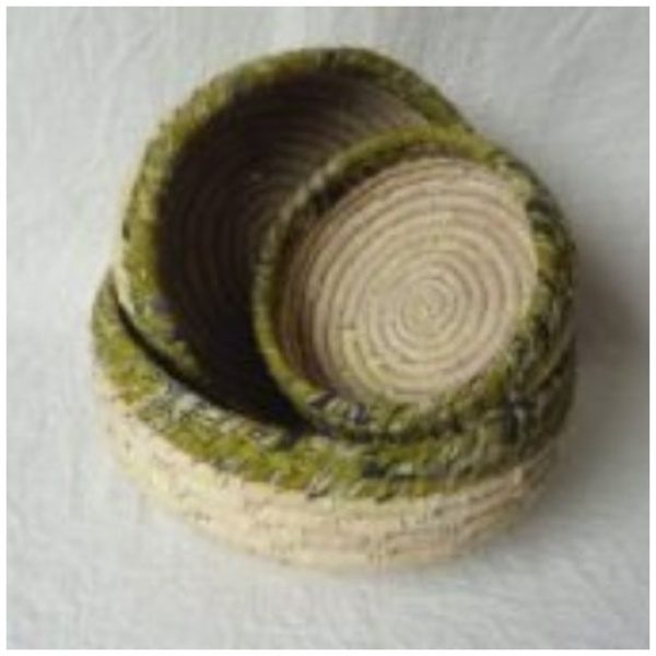 Date Palm Leaf & Grass – Round Basket Set 3 With Upcycled Sari Border